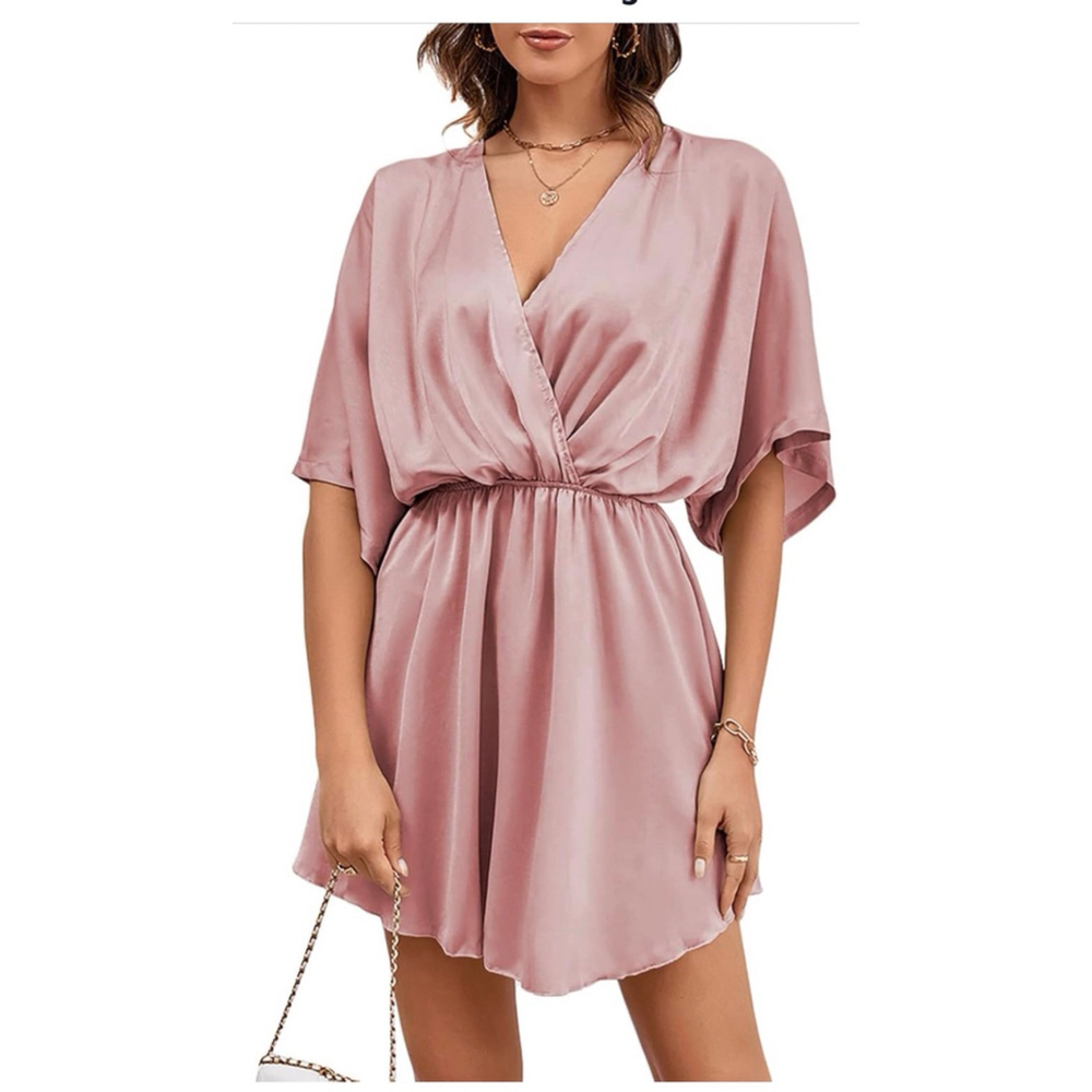 NEW Dusty Pink Satin Mini Dress XL - Picture 2 of 11